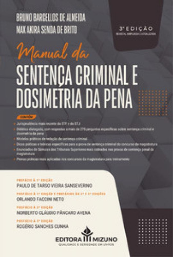 Manual Da Sentença Criminal E Dosimetria Da Pena, De Bruno Almeida Barcellos De., Vol. 1. Editorial Jh Mizuno, Capa Mole, Edição 3ª Edição Em Português, 2021