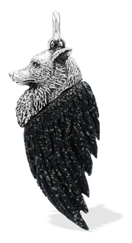 Dije Estilo Lobo Alado Con Pirita En Plata De Ley