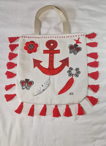 Bolso De Mujer I&a En Lino Con Asas De Cuero Blanco Lisa Rosa Chicle