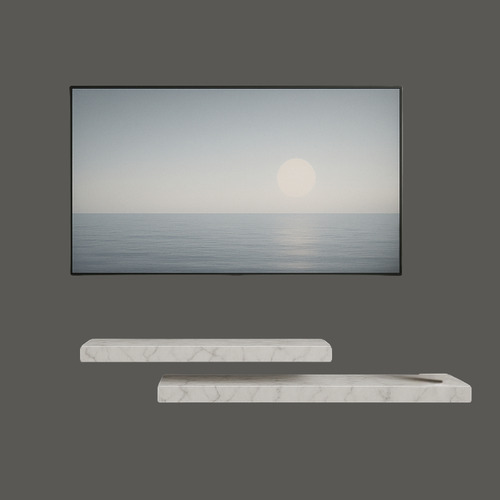 Set De 2 Repisas Para Tv Flotantes Minimalistas Mármol Blanco