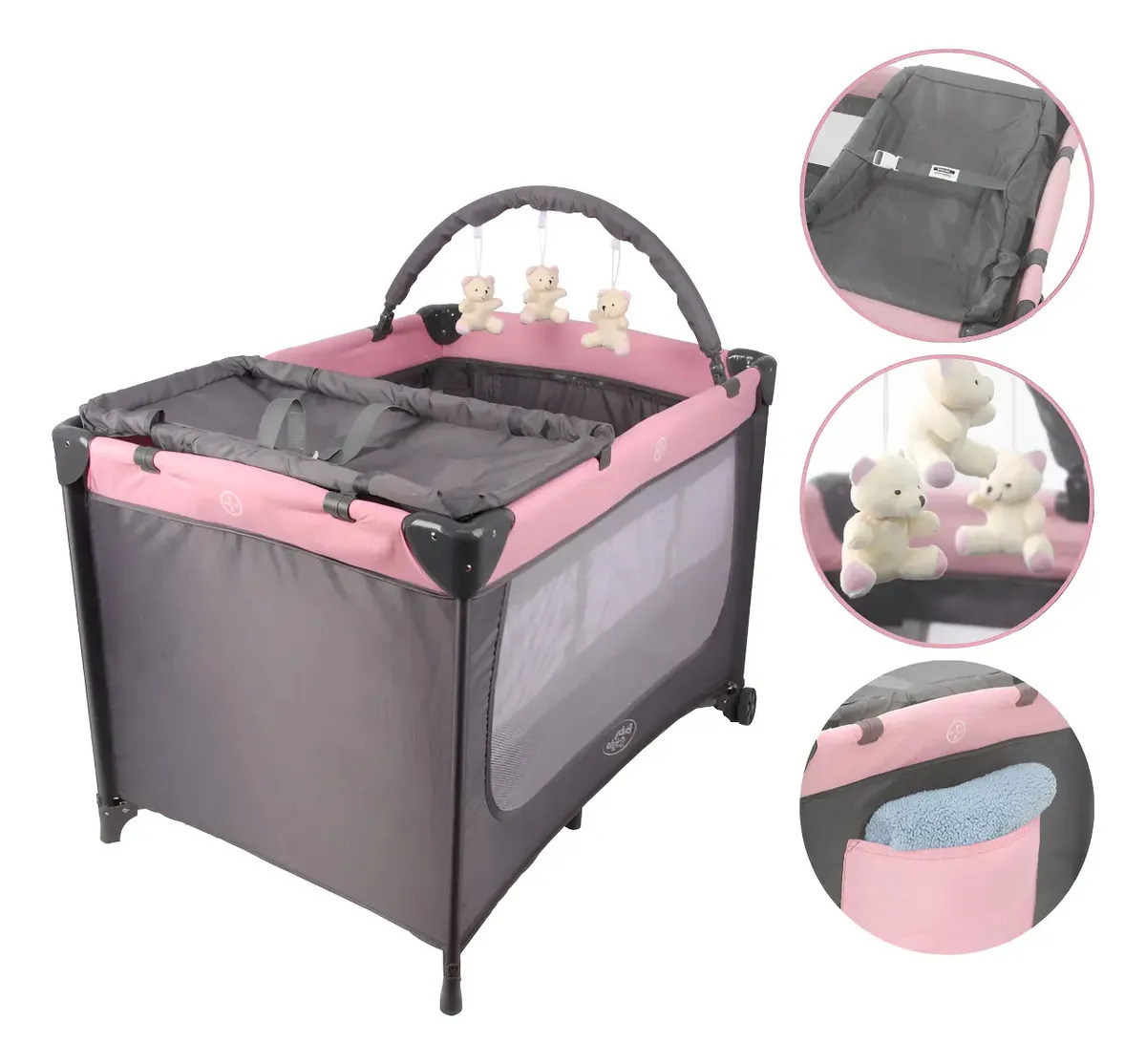 Berço Chiqueirinho Bebê 0-18kg Joly Baby Style - Portátil Cor Rosa