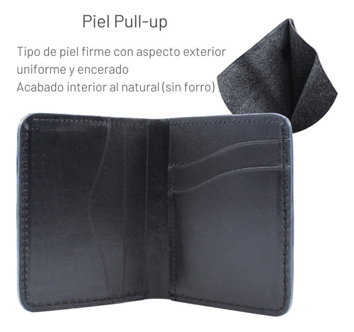 Tarjetero Plegable Cartera Ligera Moderna Piel Genuin Pullup Color Negro