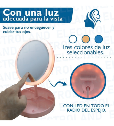 Espejo Luz Led Táctil Armable Maquillaje Usb Porta Accesorio