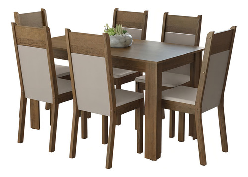 Mesa de comedor con tapa de madera 6 sillas Bahamas Madesa Rcb, color rústico/crema/beige diseño de tela lisa