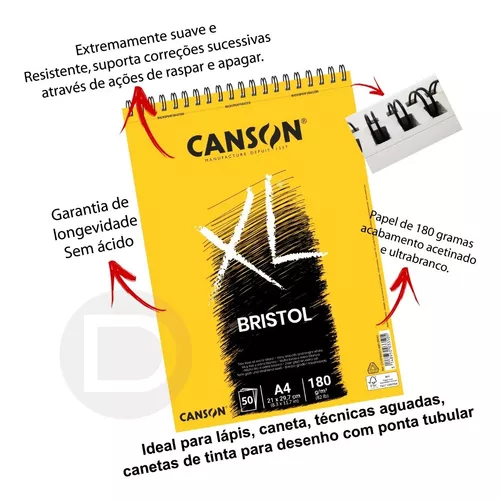 Bloco De Desenho Canson Bristol Xl 180g/m² A4 50 Folhas