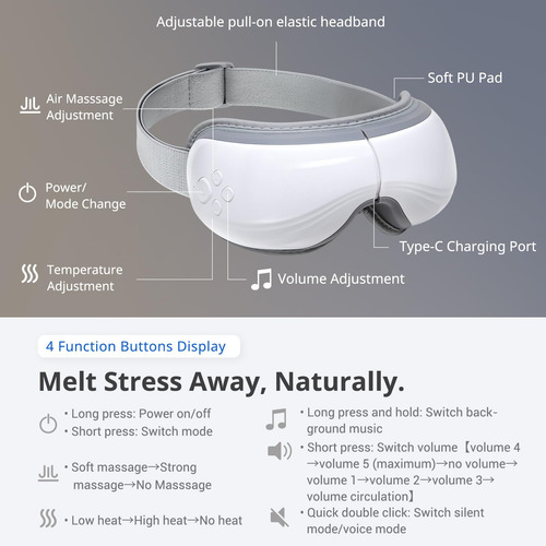 Masajeador De Ojos Con 5 Modos De Calor Y Capacidad Bluetoot