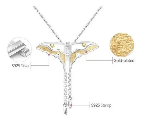 Imagen 6 de 8 de Dije Collar Mariposa Plata Ley 925 Baño Oro 24k Mujer Hombre