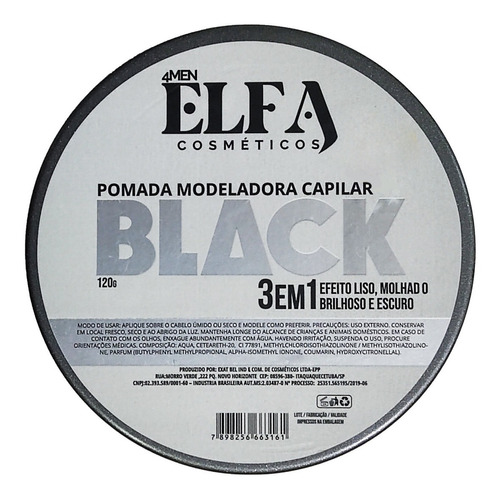 Imagem 1 de 5 de Pomada Modeladora Extra Forte Black 120g - Elfa Pigmentadora