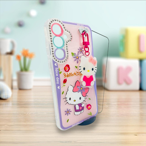 Funda Kitty + Mica Cristal Para Samsung Galaxy A16 Rosa Hello Kitty