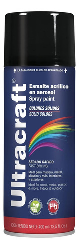 Pintura En Spray Negro Brillante 400ml Madera Metal Plastico