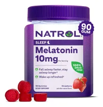 Comprar Gomitas de melatonina Natrol, Apoyo al sueño para adultos, Suplemento de melatonina de 10 mg para dormir, 90 gomitas con sabor a fresa, suministro de hasta 45 días