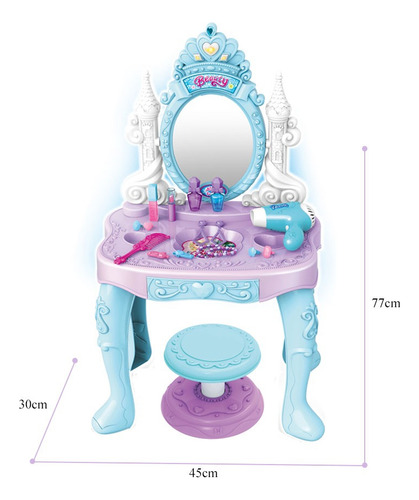 Penteadeira Princesas Som Luz Secador Diversos Acessórios