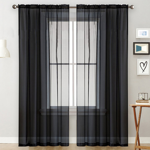 General Cortinas De Gasa Semitransparentes Negras, Bolsillo