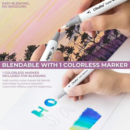 Imagen 6 de 8 de 60 Marcadores Ohuhu Doble Punta Caligrafia Brush Chisel