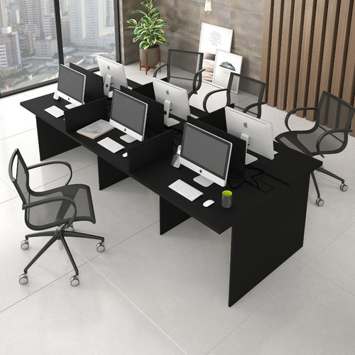 Imagem 1 de 7 de Mesa Escritório Plataforma 6 Lugares 2,70x1,20 Estação Preto