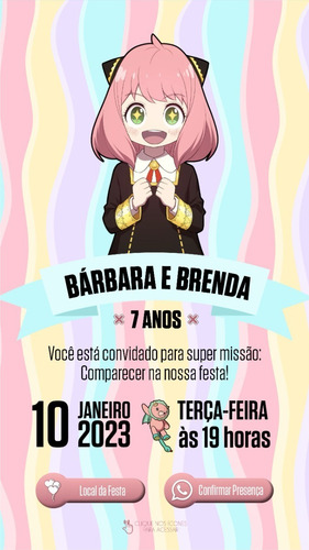 Convite Digital Spy X Família Anya Forger Aniversário