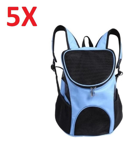 Kit 5 Mochila Para Transporte Azul Pet Gato Dog Cao