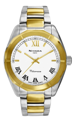 Reloj Nivada Millionaire, Dama, Bicolor, Romanos Color de la correa Bicolor Color del bisel Plateado Color del fondo Blanco