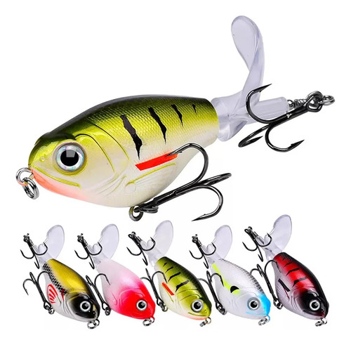 Señuelo Whopper Plopper 9.3cm 16grs Helice Sup Dorado Tarari Color Verde Negro Aleta Naranja