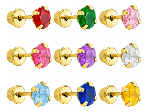 Brinco Tarraxa Ponto De Luz Zircônia 4mm Infantil Ouro 18k