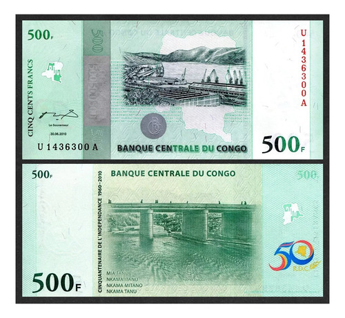 Grr-billete Rep. Dem. De Congo 500 Francs 2010 Conmemorativo