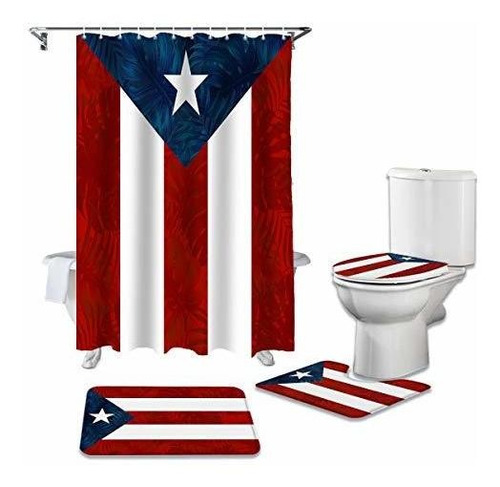 Juego De 4 Cortinas De Ducha Con Bandera De Puerto Rico, Imp