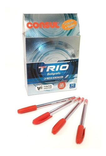 Bolígrafos Rojo Trio Ergonómicos Triangulares X50 U. 1002