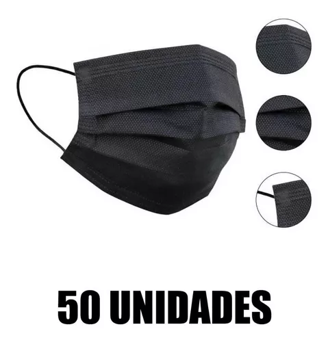 Mascarillas Negras Caja 50 Unidades - 3 Capas.
