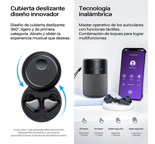 Imagen 5 de 7 de Audífonos Bluetooth Touch Con Estuche Bocina
