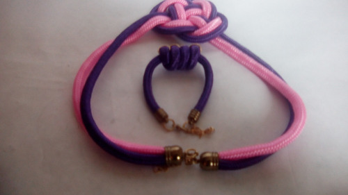 Collar Y Pulsera Tejida Con Detalles En Baño De Oro