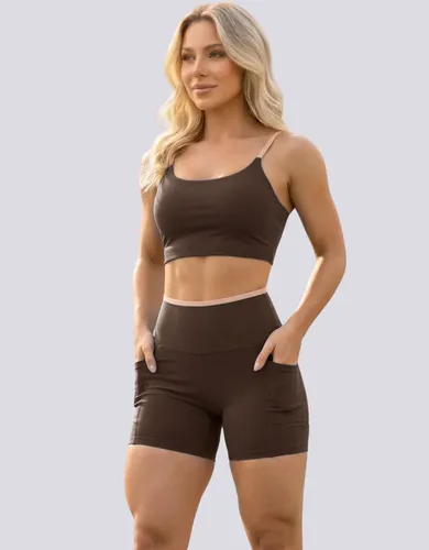 Conjunto Academia Fitness Top E Short Kit Zero Transparência  Marrom/areia Lisa Gg 42/44