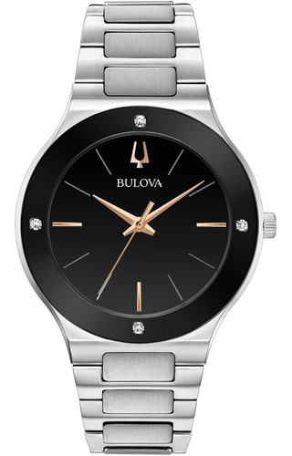 Reloj Bulova Futuro Para Caballero. 96e117 Correa Plateado Bisel Negro Fondo Negro