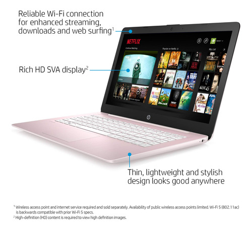 Laptop Hp Stream 14'' Intel N4000 4gb 64gb Windows 10-rosa