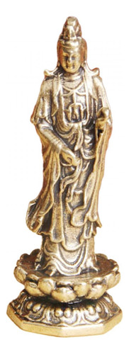 Mini Estatua De Guan Yin De Pie Sobre Estatuilla De Latón