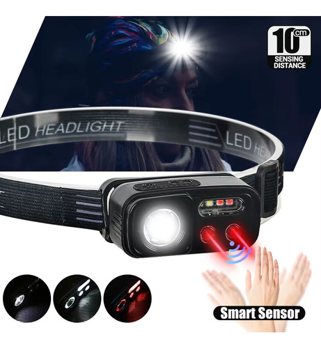 Linterna Frontal Led De Inducción Xpe+cob Con Carga Usb