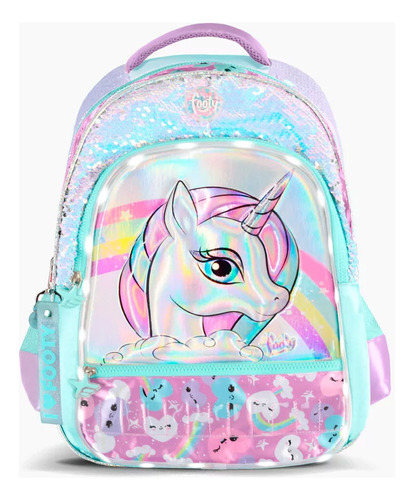 Mochila Unicornio Arcoiris Footy Con Luz - Vamos A Jugar Color Verde Claro