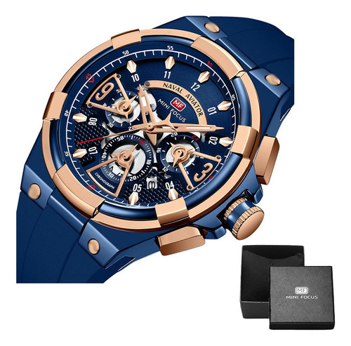 Reloj Cronógrafo Mini Focus Business Skeleton Color De La Correa Azul