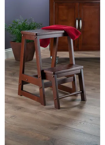 Taburete Winsome De Madera De Haya Doble En Nogal Envejecido