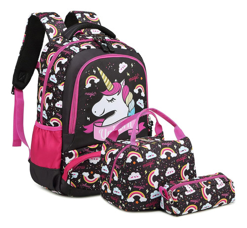 Juego De Mochila Lonchera Y Cartuchera Unicornio Rosa