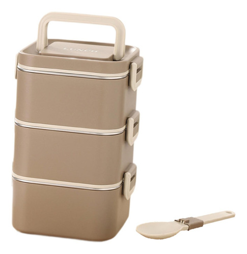 Bento Box Fiambrera Para Adultos, Contenedor 3 Capas Caqui