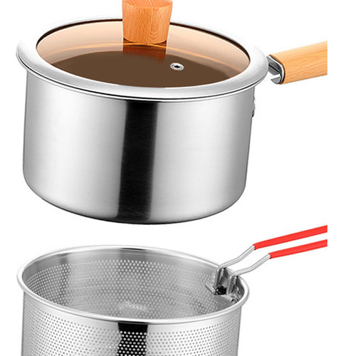 Cacerola Para Leche De 2,5 L, Cesta Para Freír Con Tapa