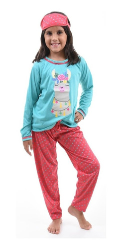 Imagem 1 de 4 de Pijama Infantil Menina Longo Manga Comprida Calça Tapa Olho