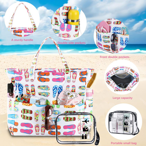 Bolsa De Playa Multiusos Comoda Con Diseño De Zapatillas Beach White Chanclas