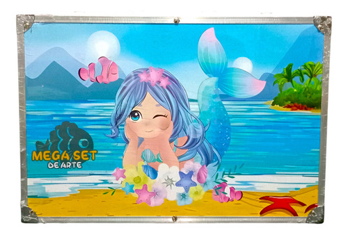 Mega Set De Arte Sirenita 132pcs Dibujo Niño Niña Maletin