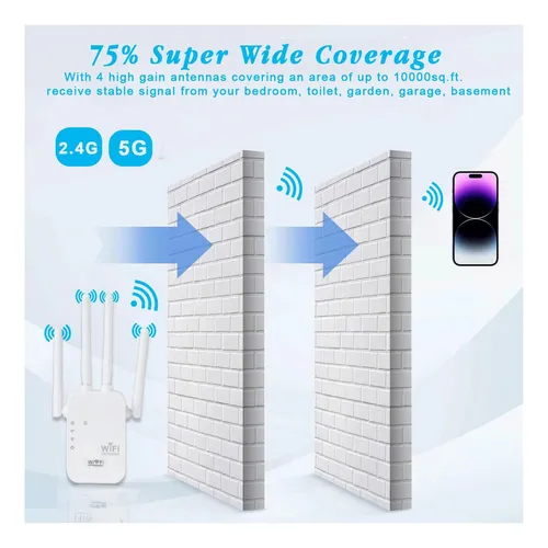 Repetidor Wifi Amplificador Señal 1200mbps 2.4g+5g Blanco