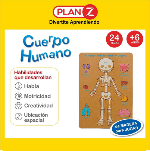 Imagen 2 de 10 de Juego Didactico Encastre Madera Cuerpo Humano Infantil Niño