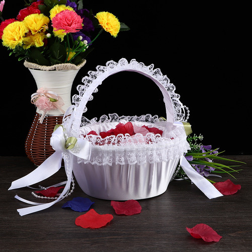 Elegante Cesta Grande De Encaje Para Boda Con Flores Para Ni