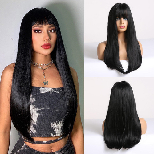 . Flequillo De 60 Cm, Pelo Liso, Largo Y Mediano, Seda De
