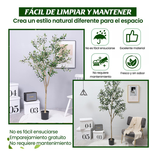 Árbol De Olivo Planta Artificial Realista con Maceta 1.8m