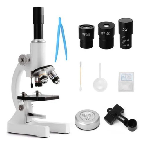 Microscopio Optico Biologico Con Accesorios Blanco